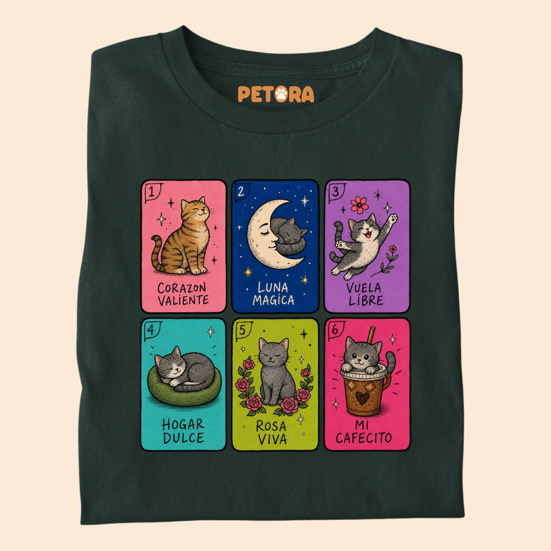 Spanish Cat Tarot Cards T-Shirt – Cute Loteria Feline Graphic Tee