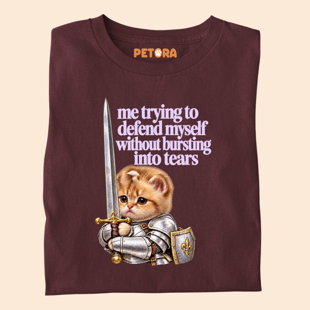 "Defend Myself Without Crying" Relatable Meme Cat Tee