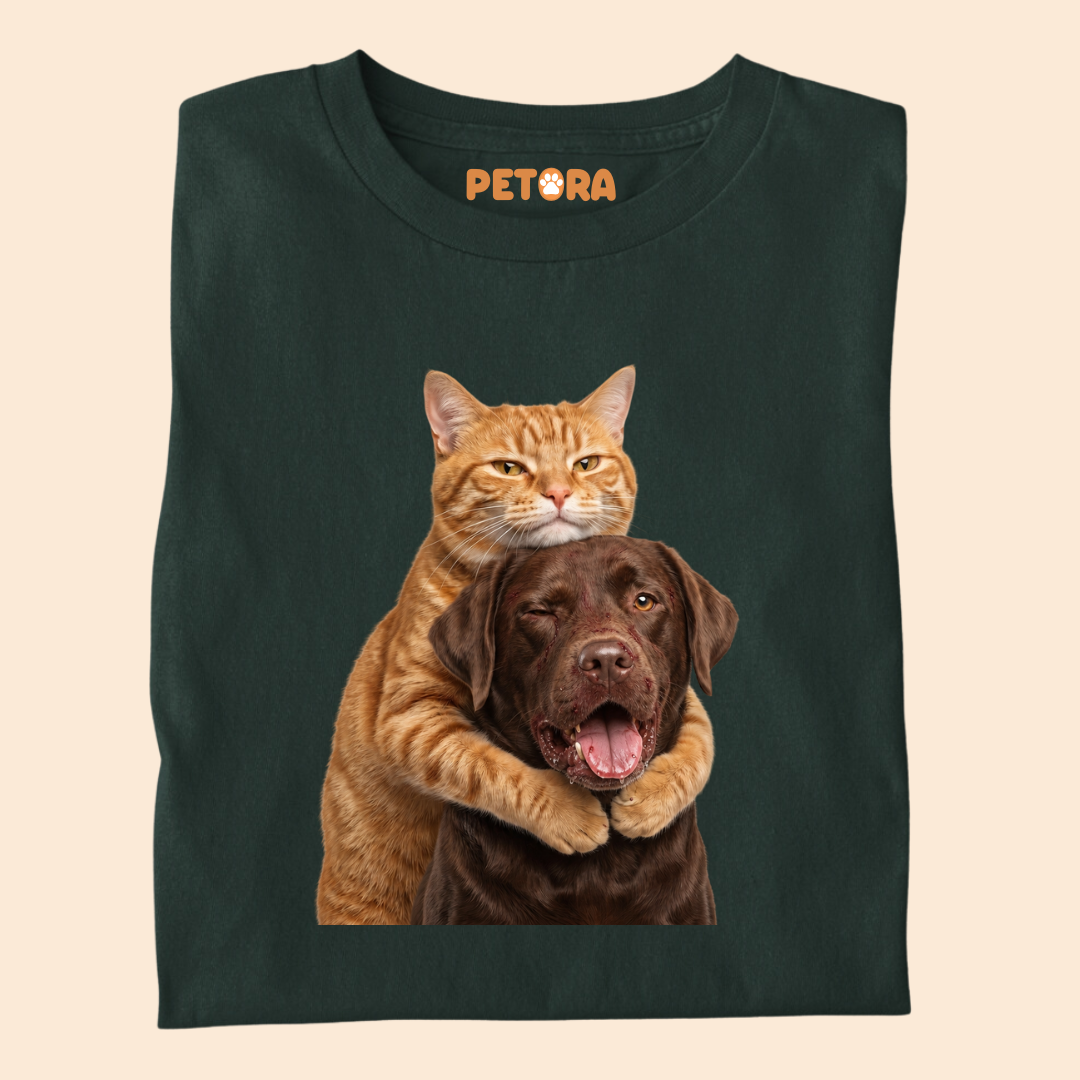 Cute Dog and Cat Fight Graphic Tee