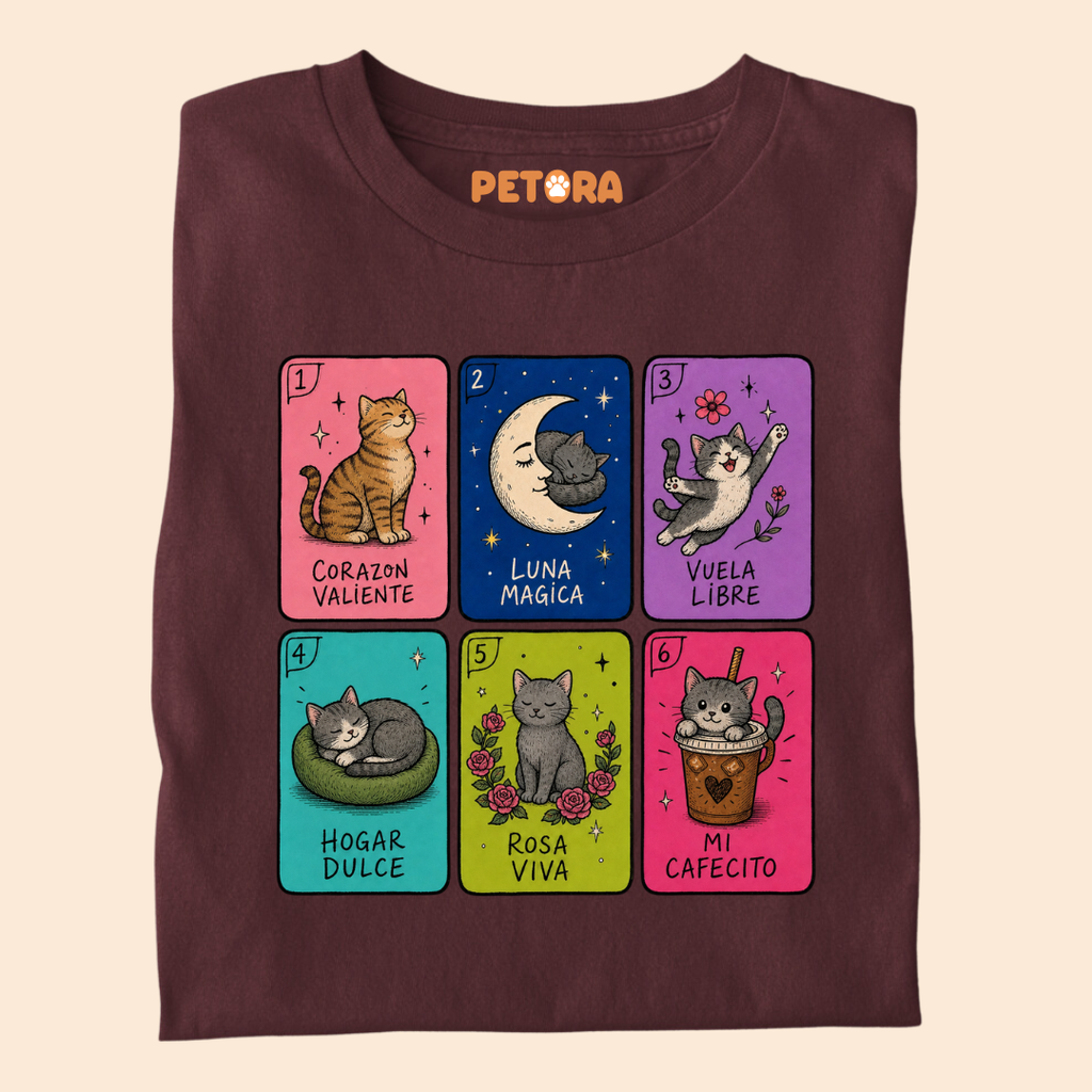 Spanish Cat Tarot Cards T-Shirt – Cute Loteria Feline Graphic Tee