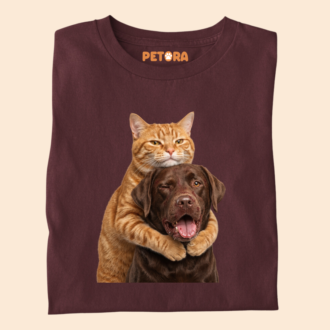 Cute Dog and Cat Fight Graphic Tee