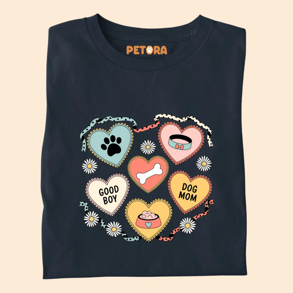 Cute Dog Mom Hearts With a Paw and Bone Premium T-shirt for Pet Lovers