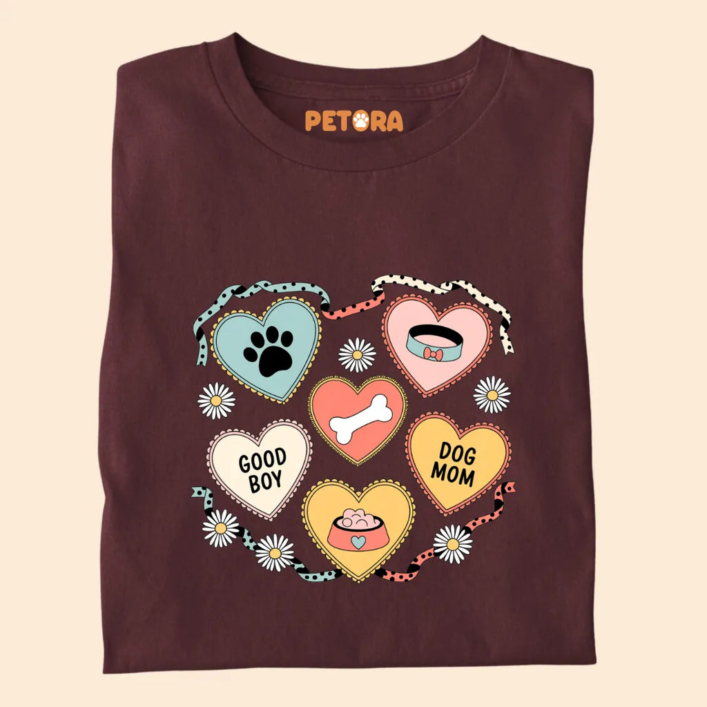 Cute Dog Mom Hearts With a Paw and Bone Premium T-shirt for Pet Lovers