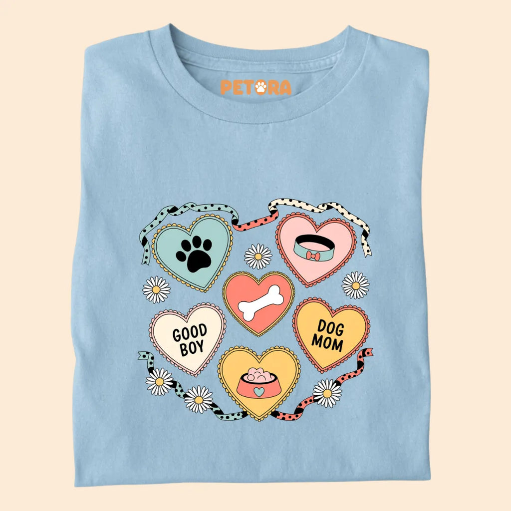 Cute Dog Mom Hearts With a Paw and Bone Premium T-shirt for Pet Lovers