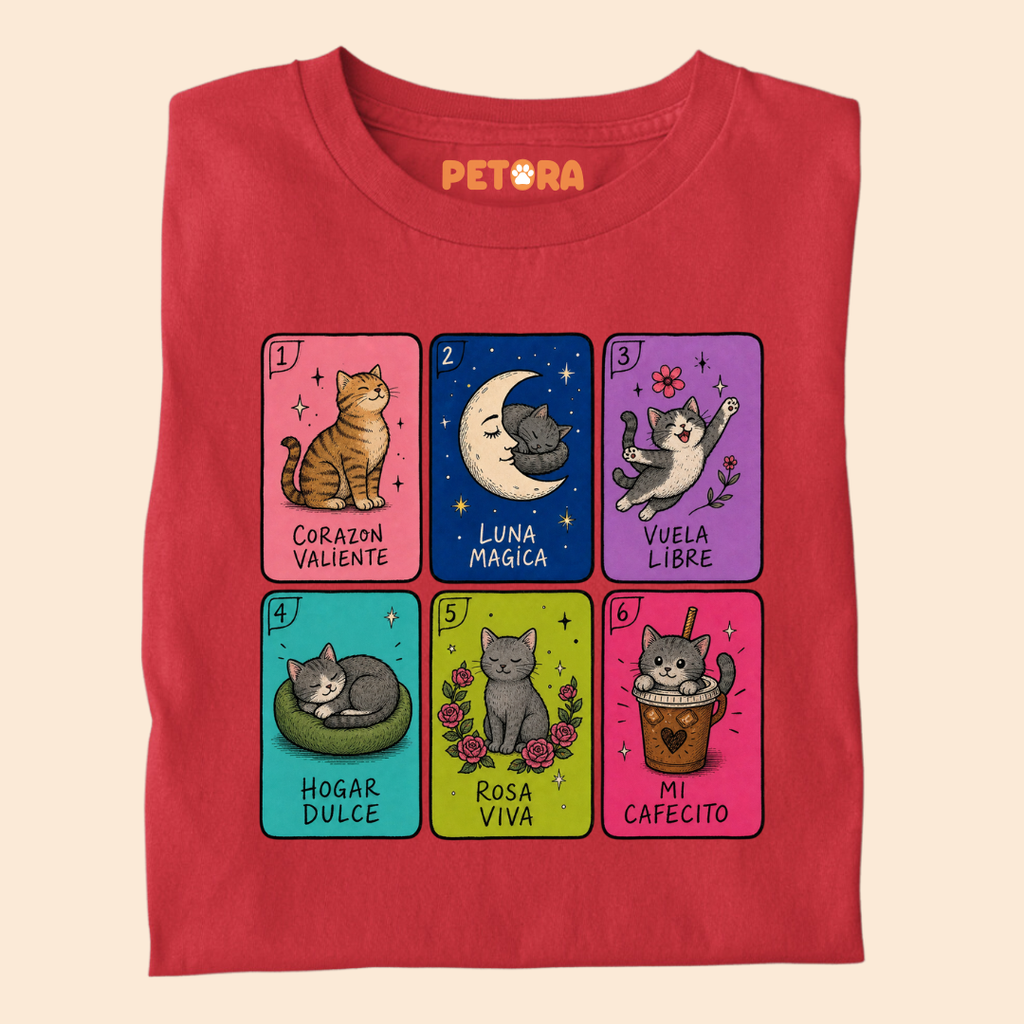 Spanish Cat Tarot Cards T-Shirt – Cute Loteria Feline Graphic Tee