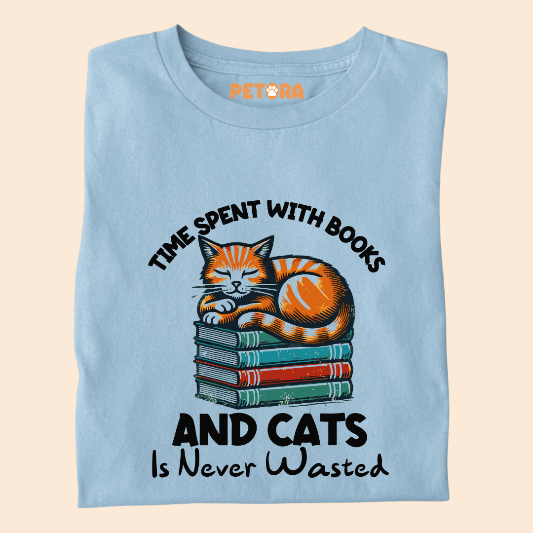 Time Spent Books and Cats is Never Wasted Premium T-shirt For Cat Lovers