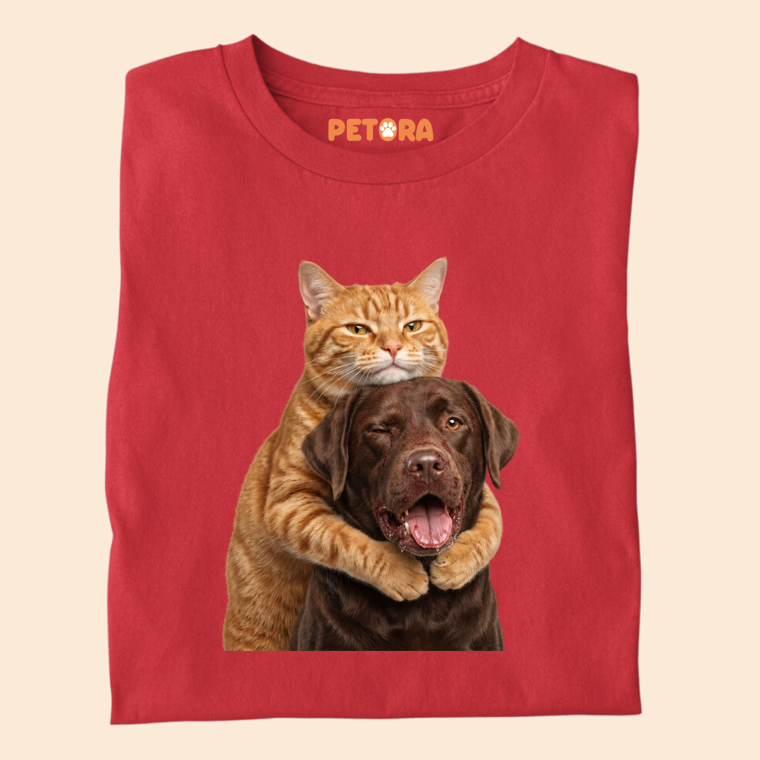 Cute Dog and Cat Fight Graphic Tee