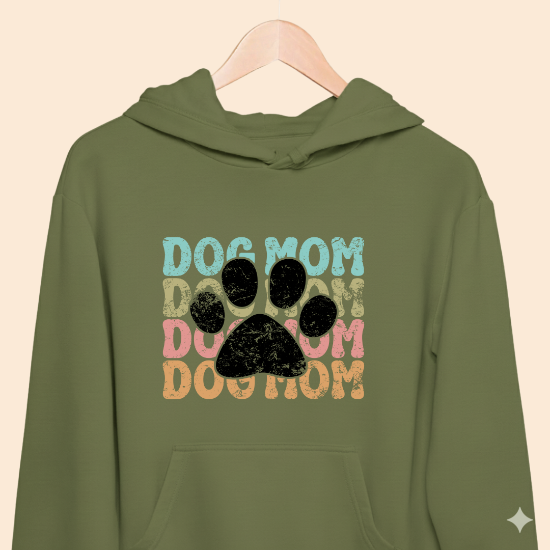 Dog Mom Retro Paw - Premium Unisex  Hoodie for Pet Lovers