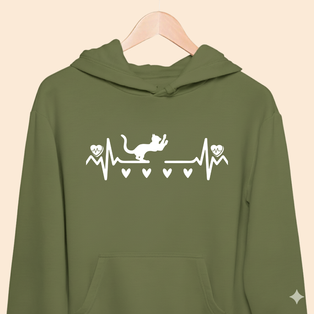 Heartbeat Cat Pulse - Premium Unisex  Hoodie for Cat Lovers