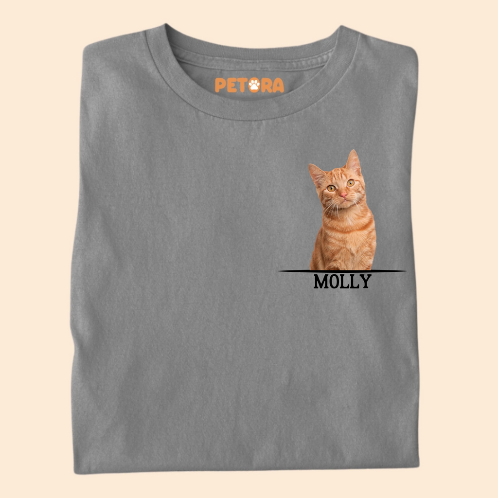 Cat Photo and Name Pocket Personalised Premium T-shirt for Pet Lovers