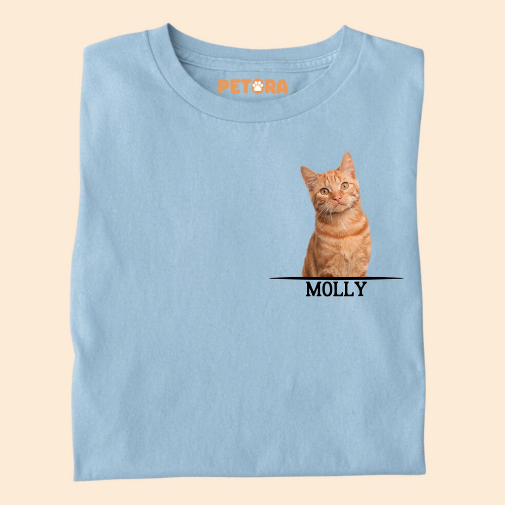 Cat Photo and Name Pocket Personalised Premium T-shirt for Pet Lovers