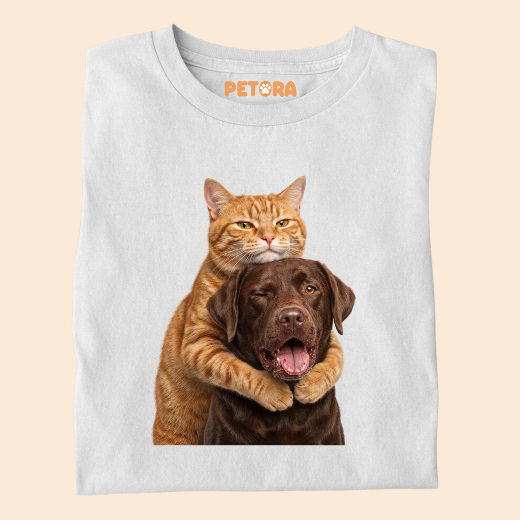 Cute Dog and Cat Fight Graphic Tee