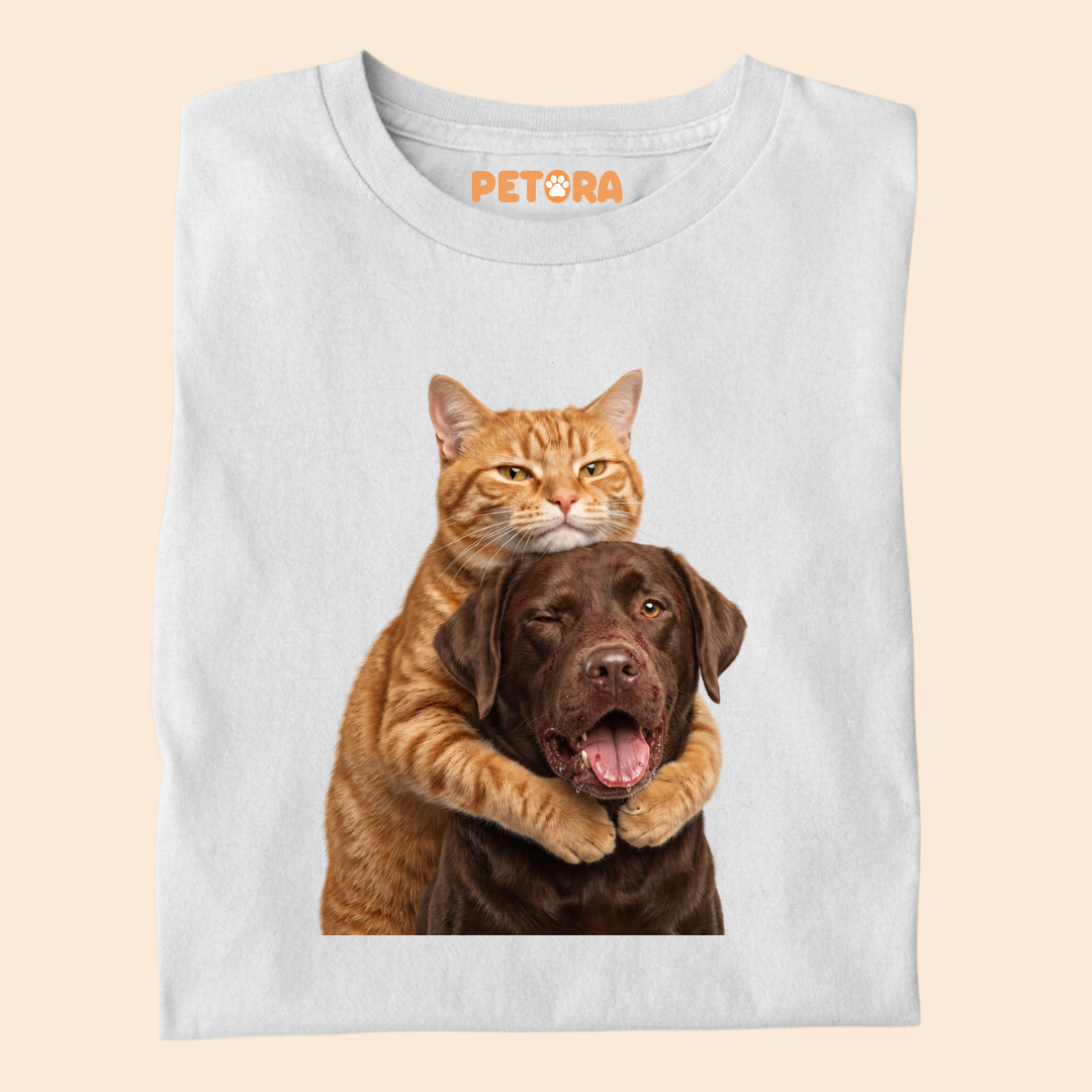 Cute Dog and Cat Fight Graphic Tee