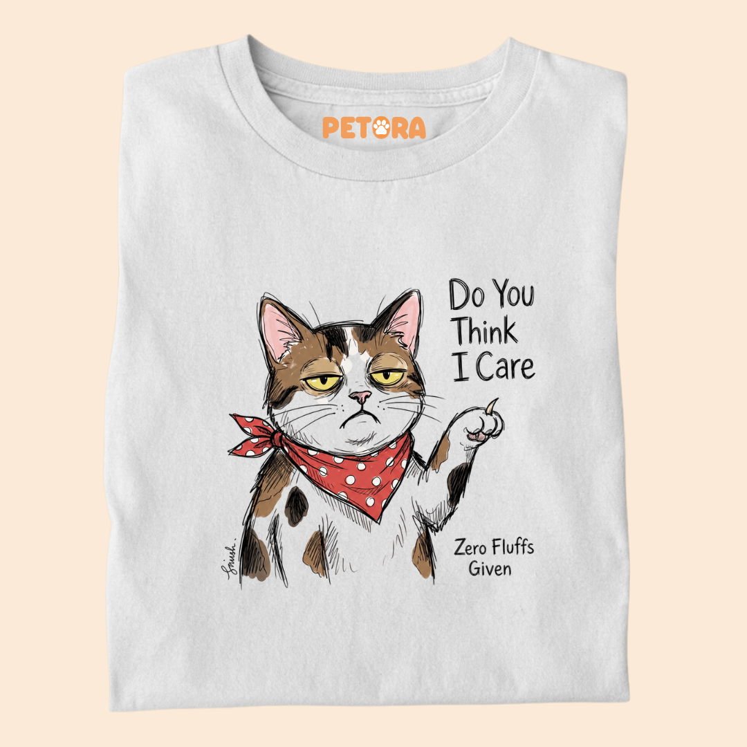 Do You Think I Care Cat T-Shirt – Funny Sarcastic "Zero Fluffs Given" Graphic Tee