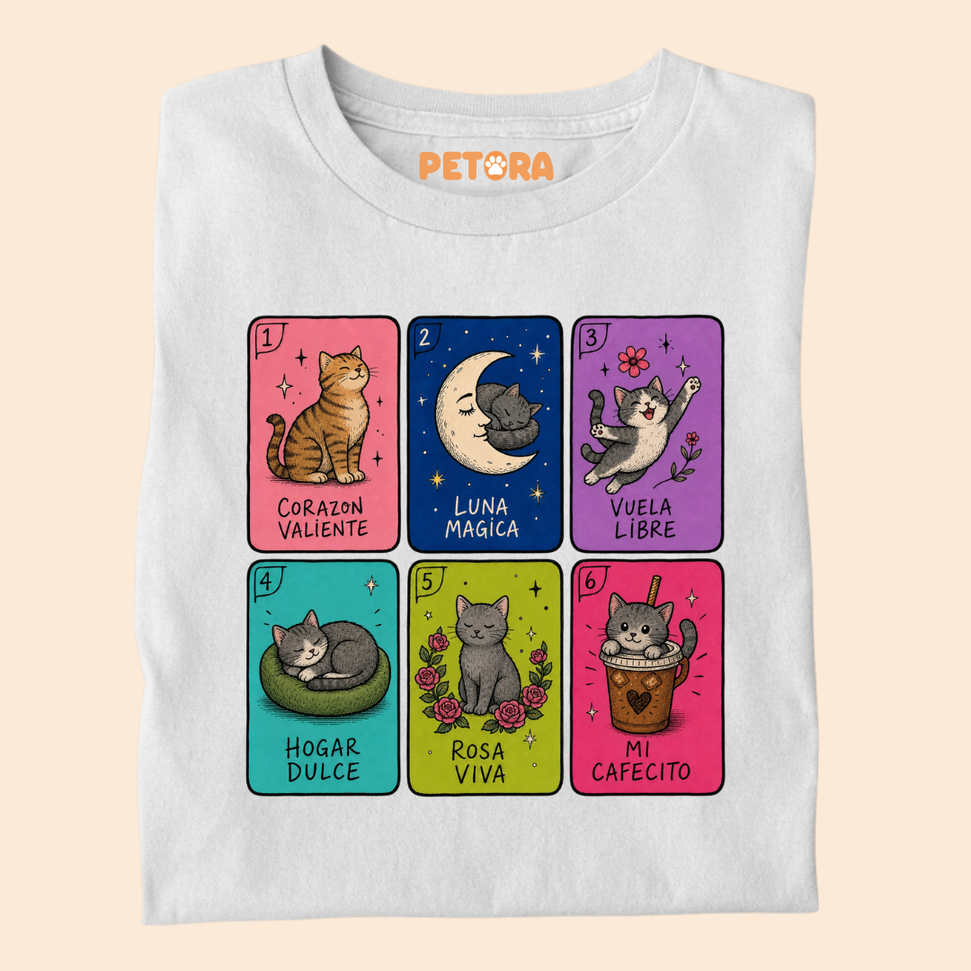 Spanish Cat Tarot Cards T-Shirt – Cute Loteria Feline Graphic Tee