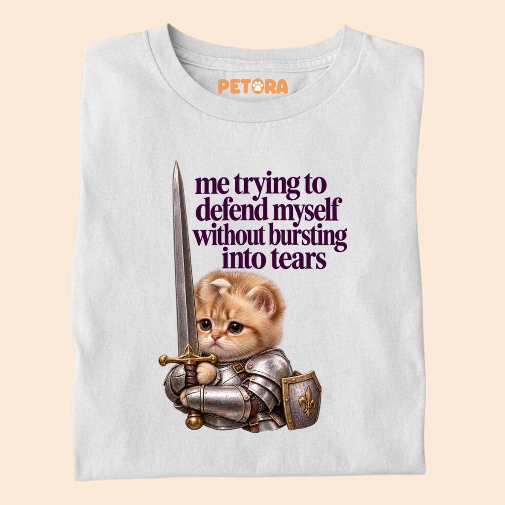 "Defend Myself Without Crying" Relatable Meme Cat Tee