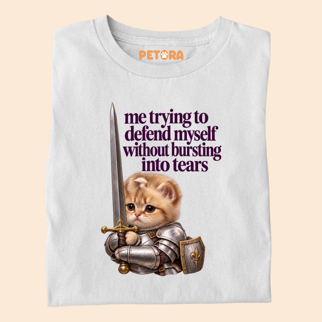 "Defend Myself Without Crying" Relatable Meme Cat Tee