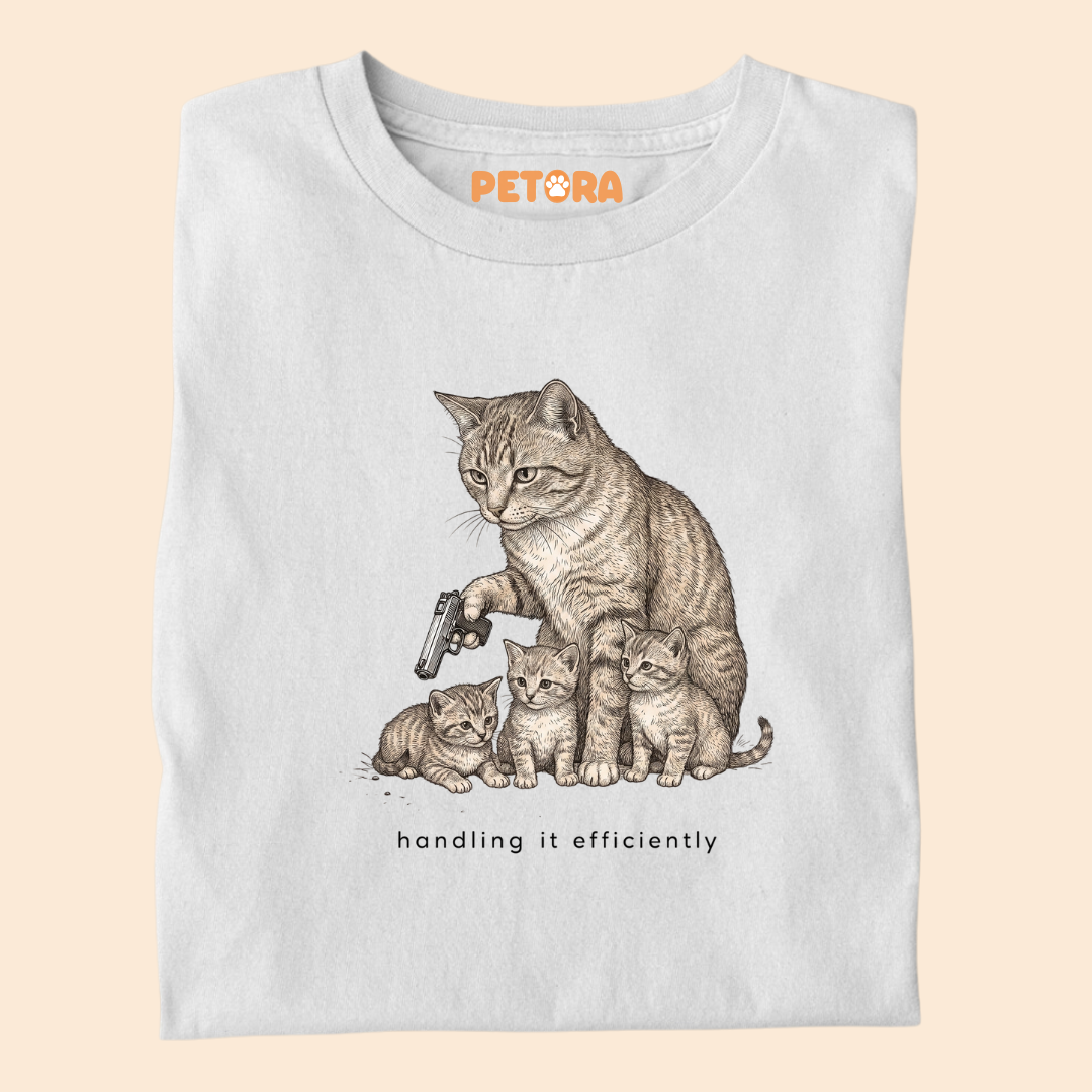 Handling It Efficiently Cat T-Shirt – Funny Protective Cat Mom Graphic Tee