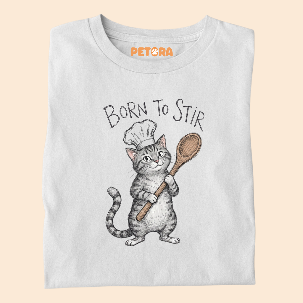 Born To Stir Chef Cat T-Shirt – Funny Tabby Kitten Cooking Graphic Tee