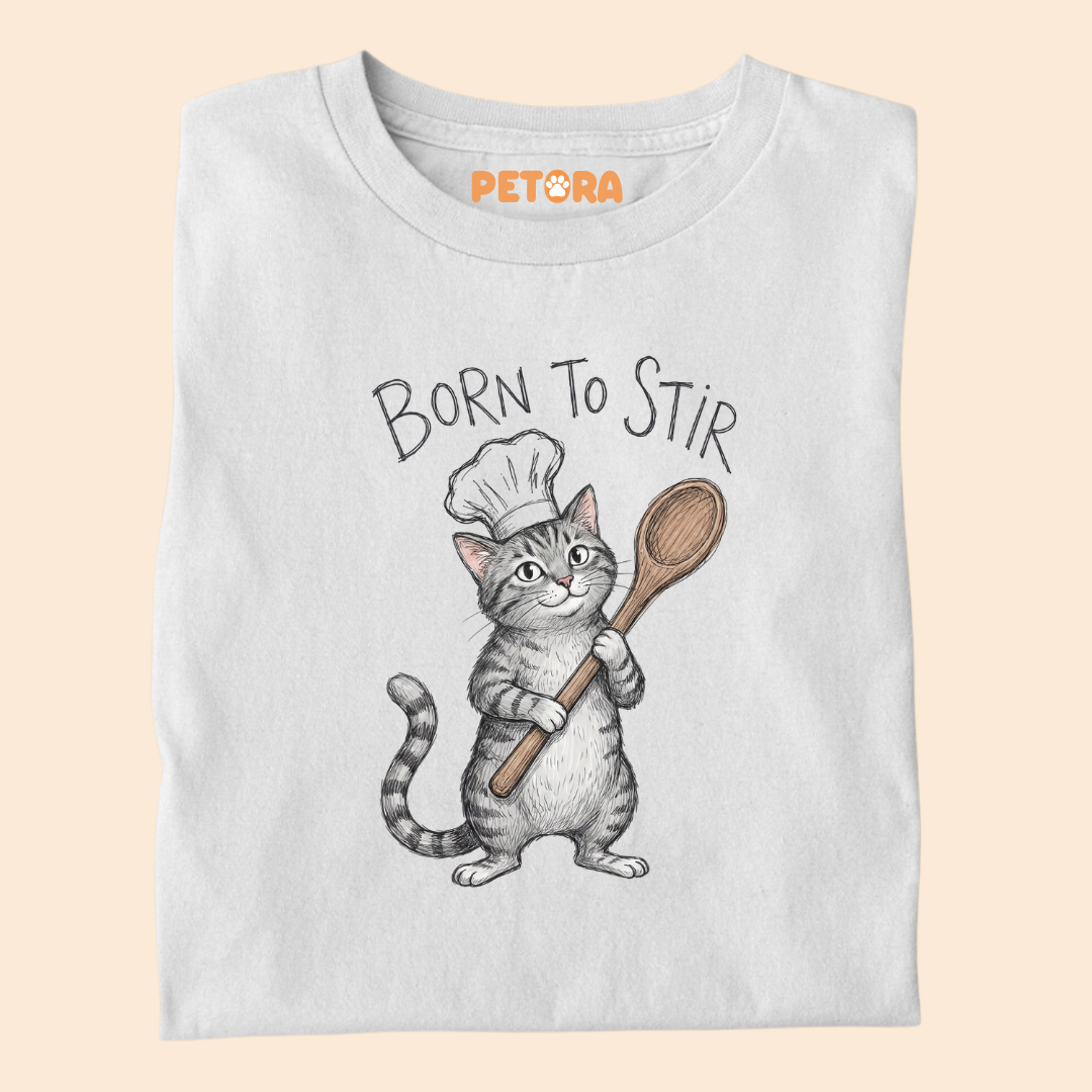 Born To Stir Chef Cat T-Shirt – Funny Tabby Kitten Cooking Graphic Tee