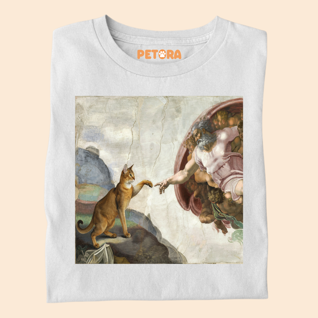 The Creation of Cat T-Shirt – Funny Renaissance Michelangelo Fine Art Parody Tee
