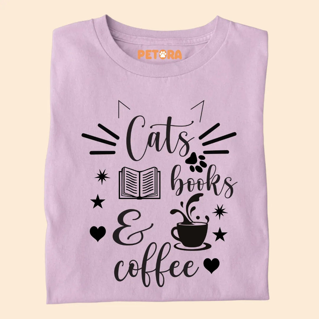 Cat, Books and Coffee Premium T-shirt For Cat Lovers