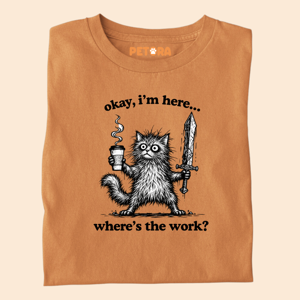 Okay I'm Here Where's The Work Funny Cat T-Shirt