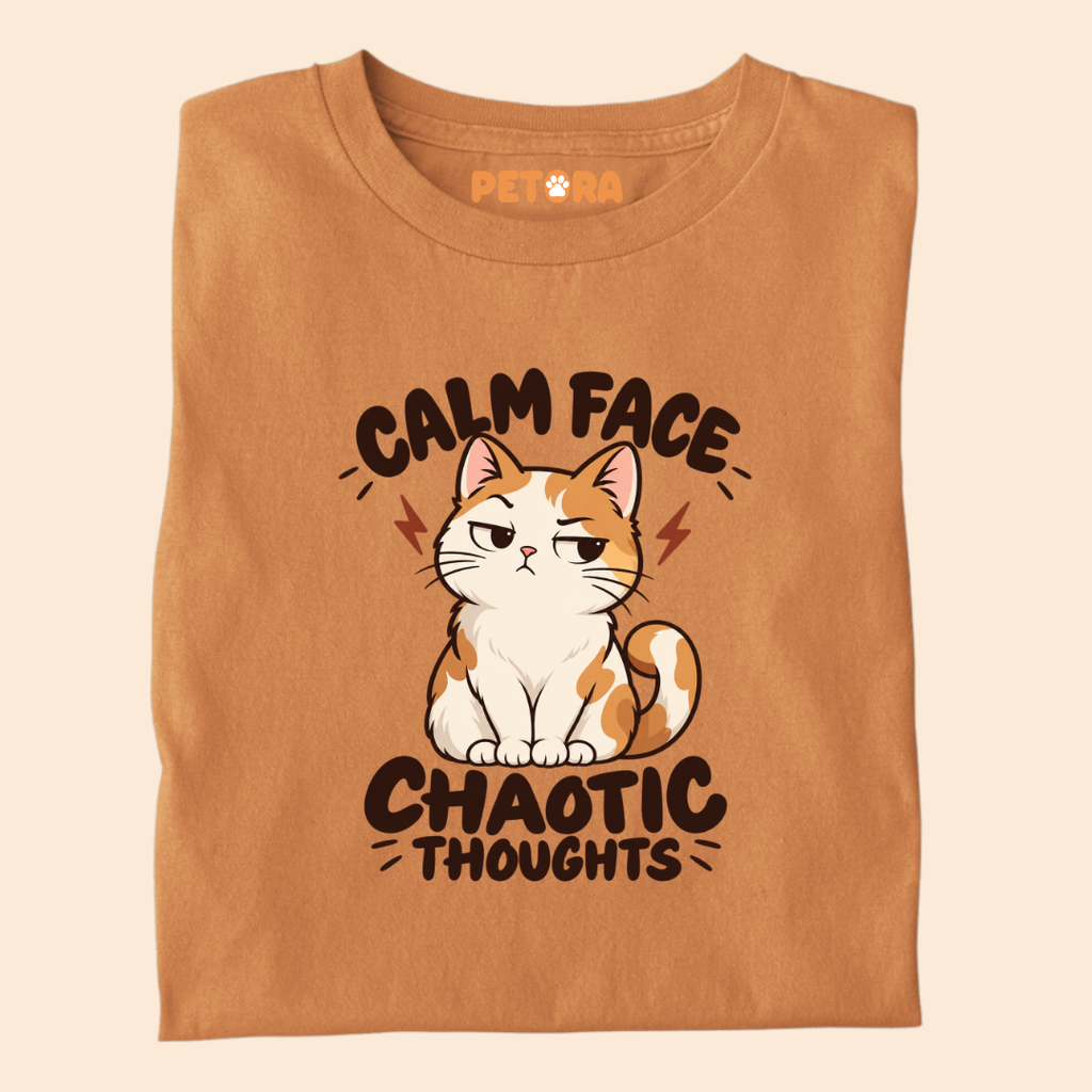 Calm Face Chaotic Thoughts Funny Cat T-Shirt