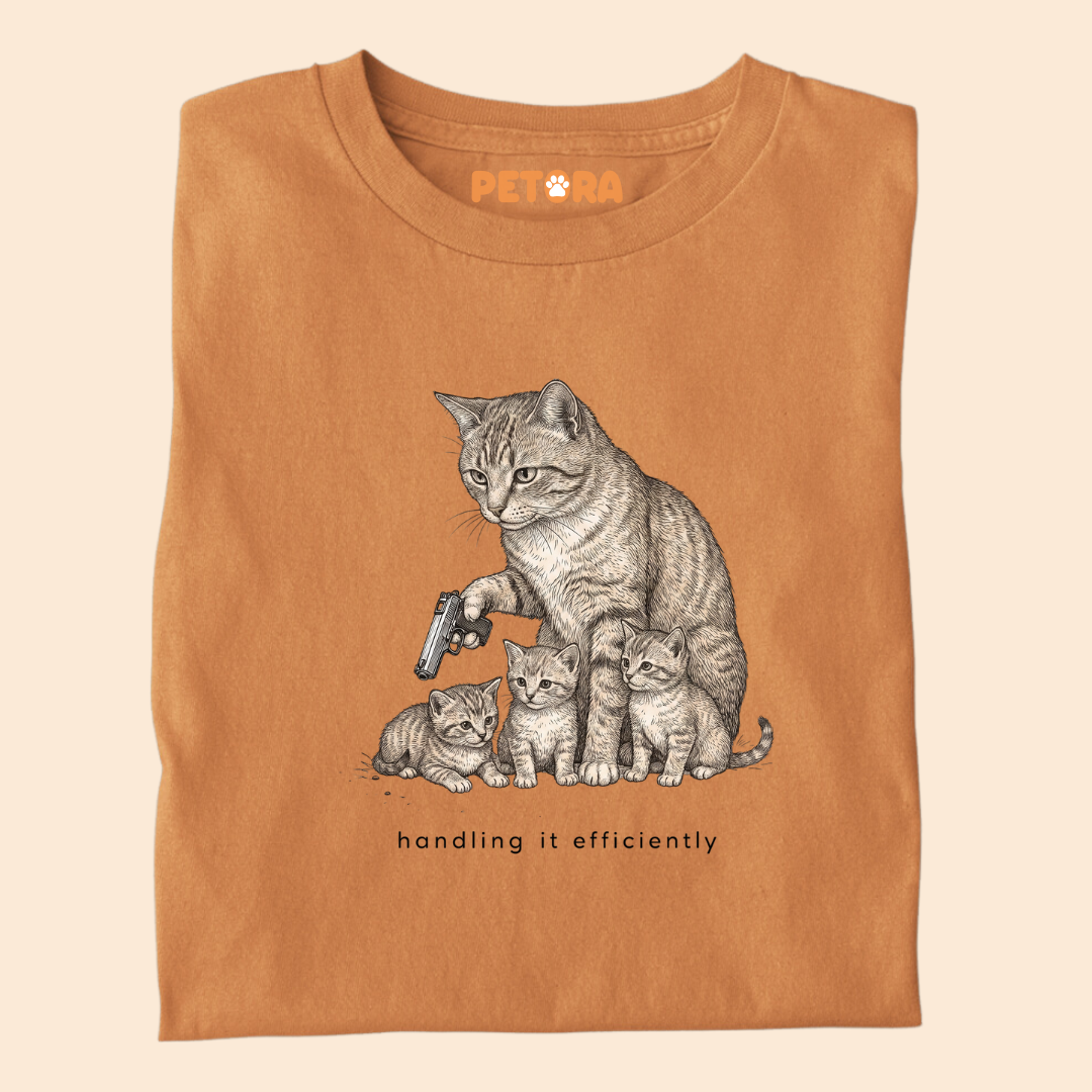 Handling It Efficiently Cat T-Shirt – Funny Protective Cat Mom Graphic Tee