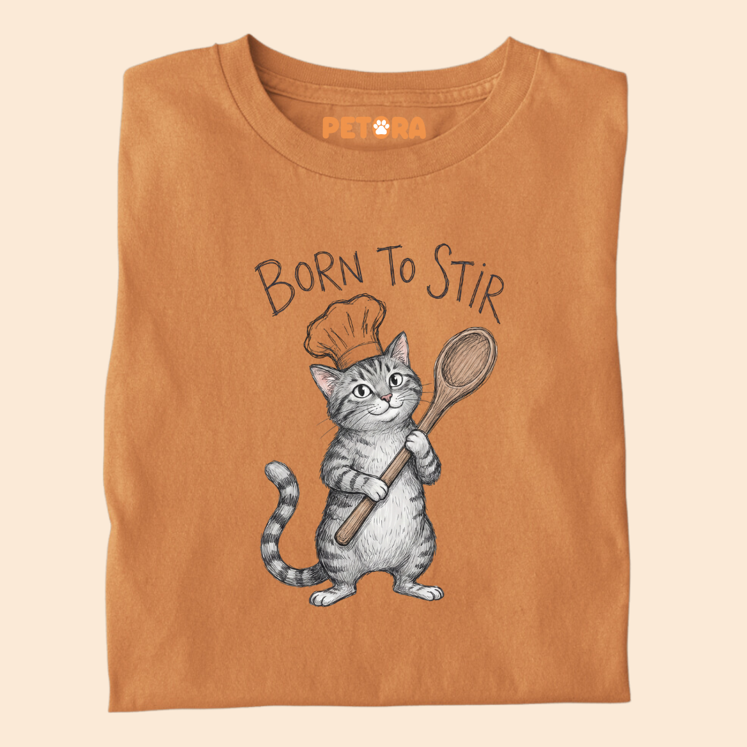 Born To Stir Chef Cat T-Shirt – Funny Tabby Kitten Cooking Graphic Tee