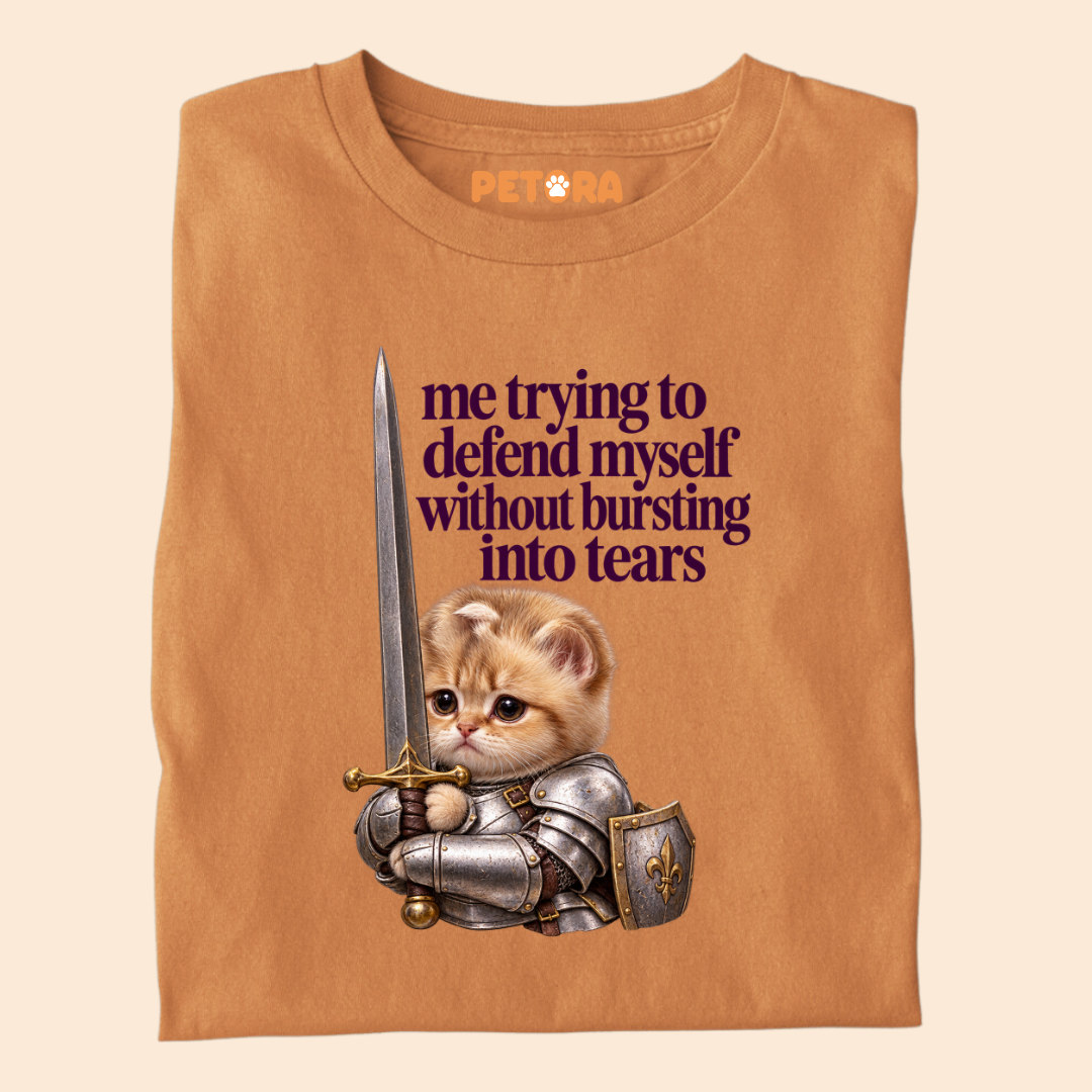 "Defend Myself Without Crying" Relatable Meme Cat Tee