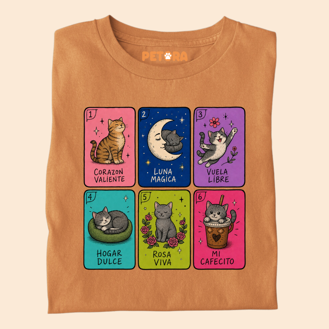 Spanish Cat Tarot Cards T-Shirt – Cute Loteria Feline Graphic Tee