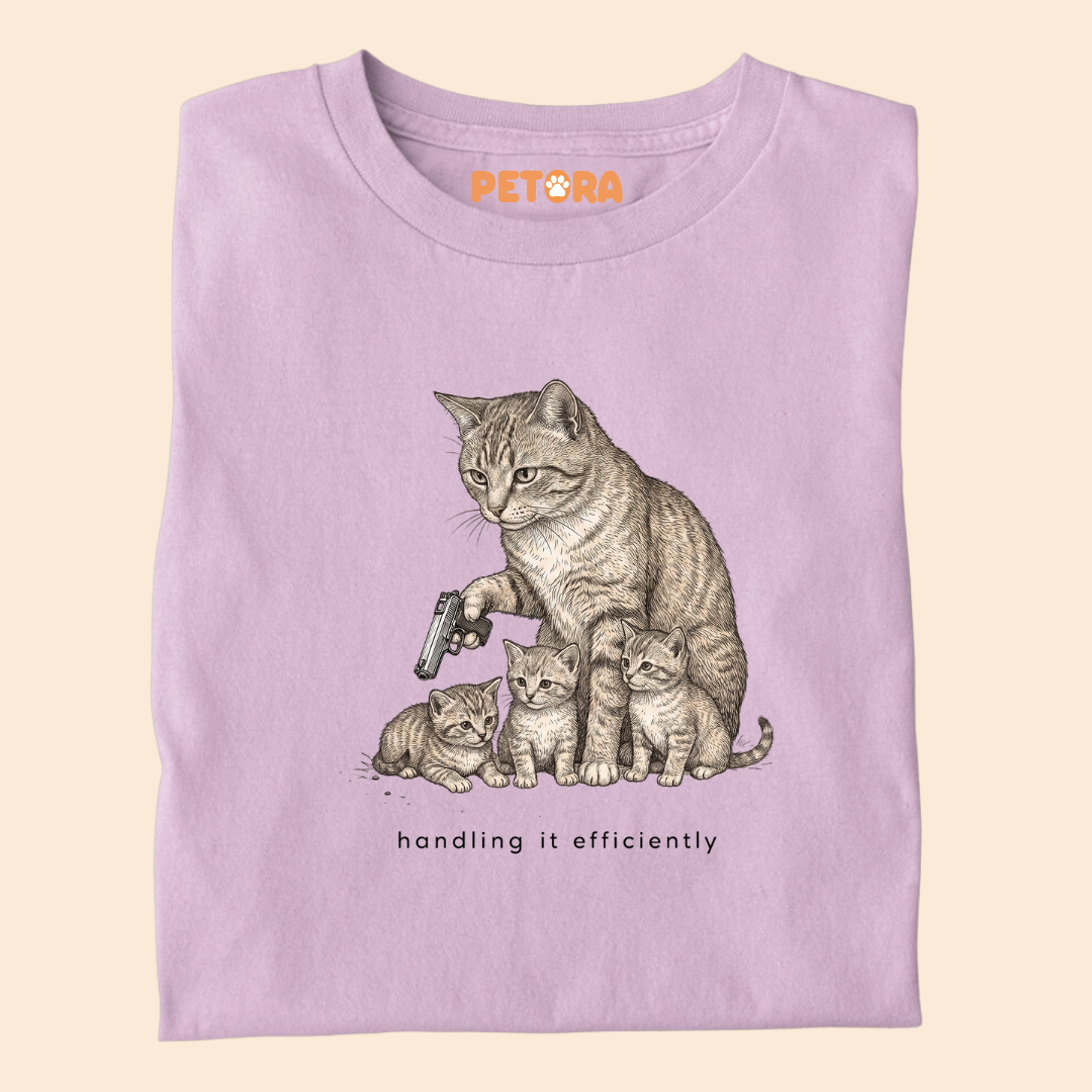 Handling It Efficiently Cat T-Shirt – Funny Protective Cat Mom Graphic Tee