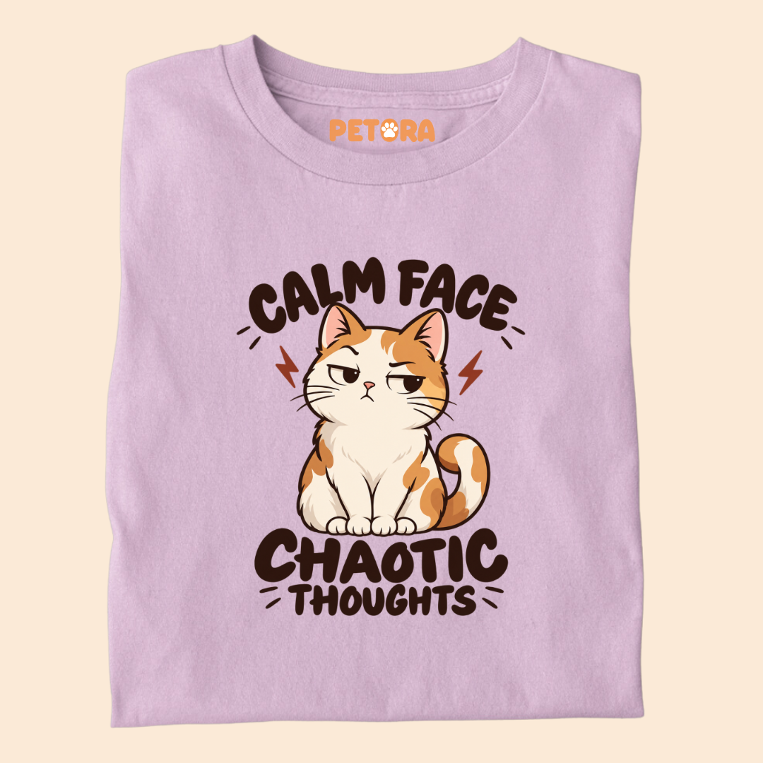 Calm Face Chaotic Thoughts Funny Cat T-Shirt