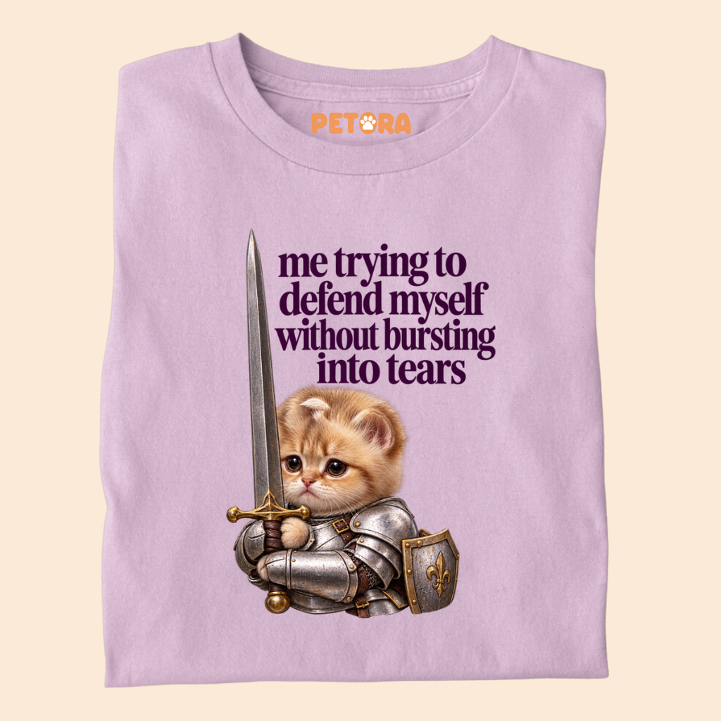 "Defend Myself Without Crying" Relatable Meme Cat Tee