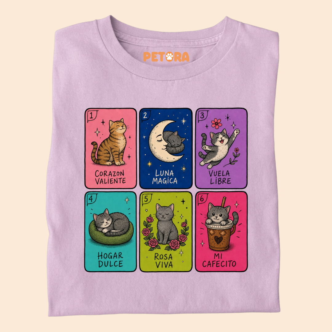Spanish Cat Tarot Cards T-Shirt – Cute Loteria Feline Graphic Tee
