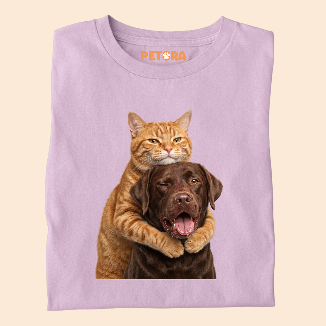 Cute Dog and Cat Fight Graphic Tee