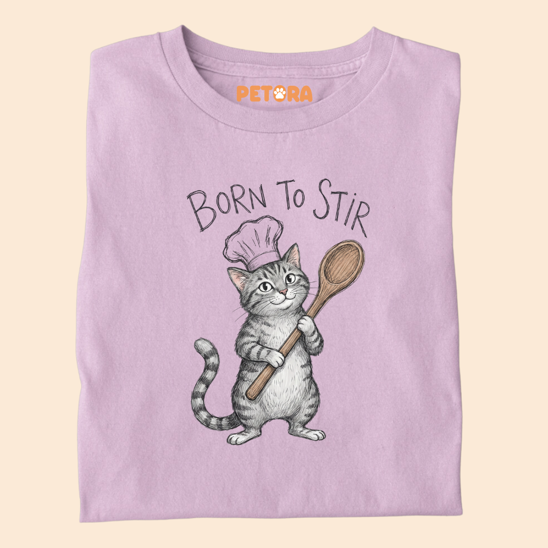 Born To Stir Chef Cat T-Shirt – Funny Tabby Kitten Cooking Graphic Tee