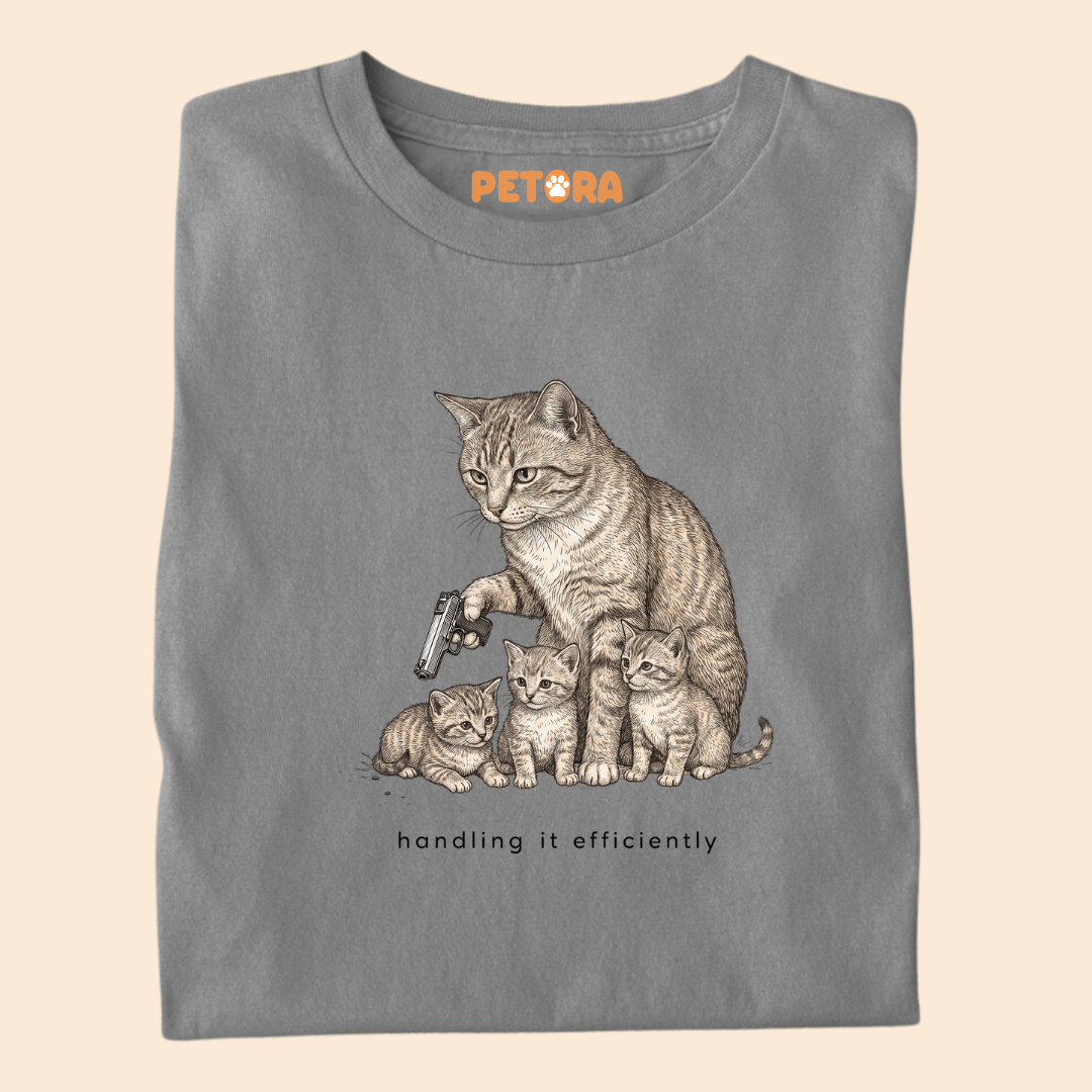Handling It Efficiently Cat T-Shirt – Funny Protective Cat Mom Graphic Tee