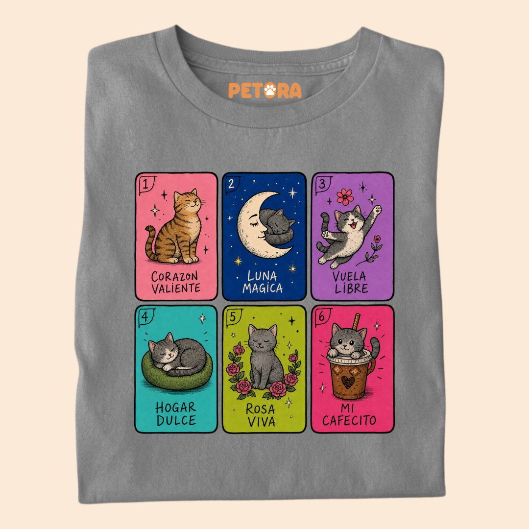 Spanish Cat Tarot Cards T-Shirt – Cute Loteria Feline Graphic Tee