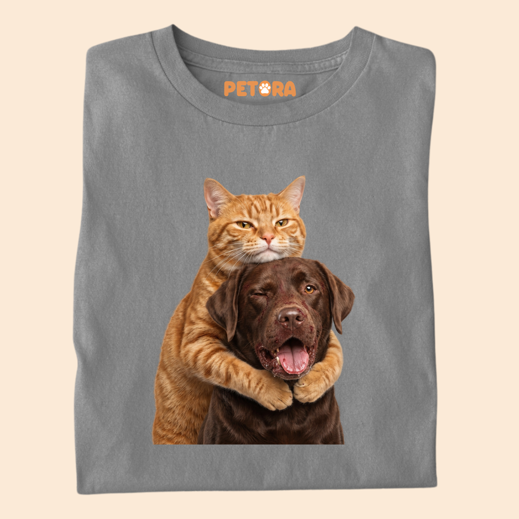 Cute Dog and Cat Fight Graphic Tee
