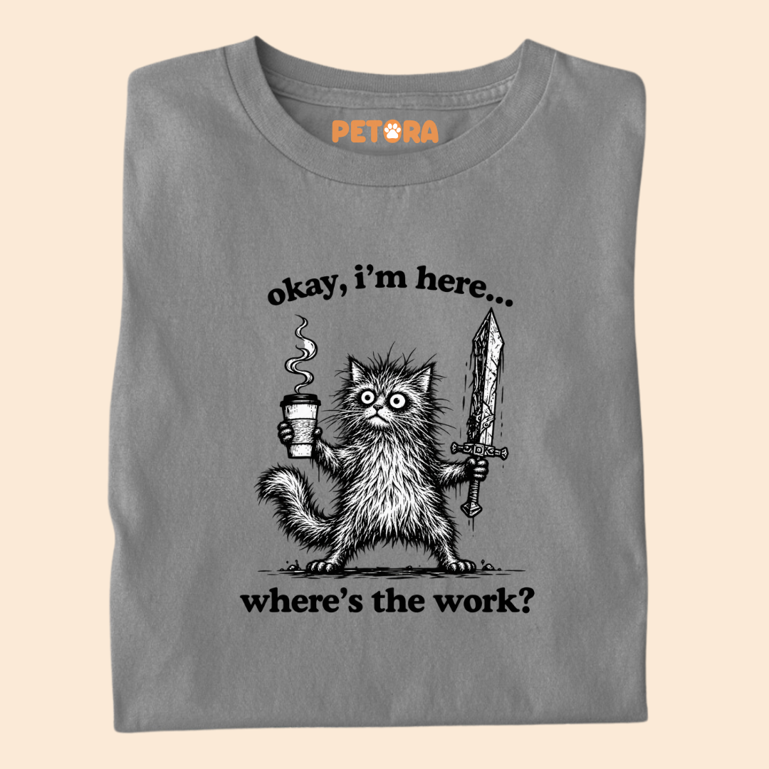 Okay I'm Here Where's The Work Funny Cat T-Shirt