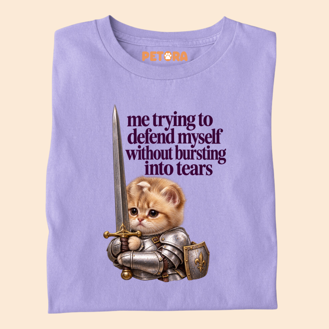 "Defend Myself Without Crying" Relatable Meme Cat Tee