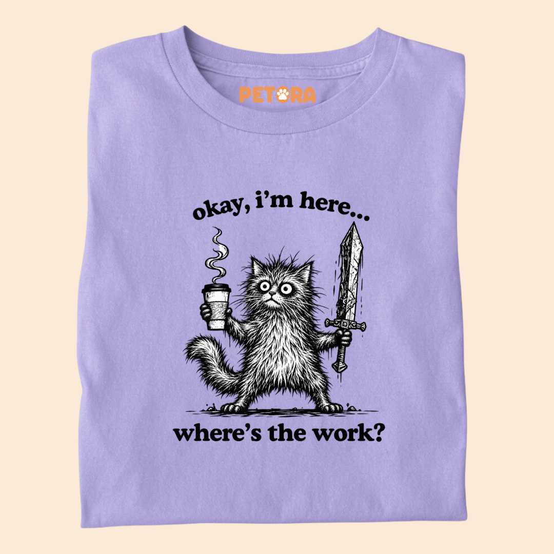 Okay I'm Here Where's The Work Funny Cat T-Shirt
