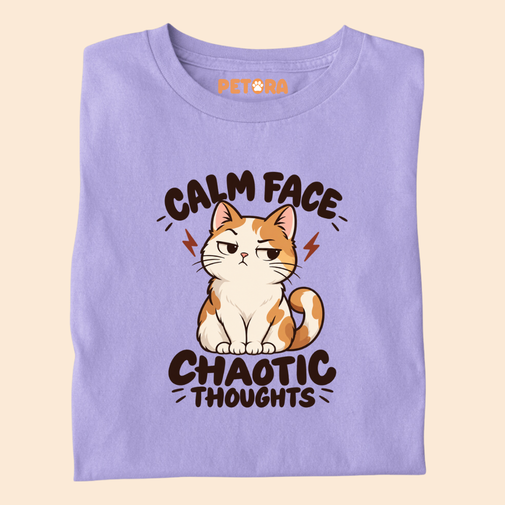 Calm Face Chaotic Thoughts Funny Cat T-Shirt
