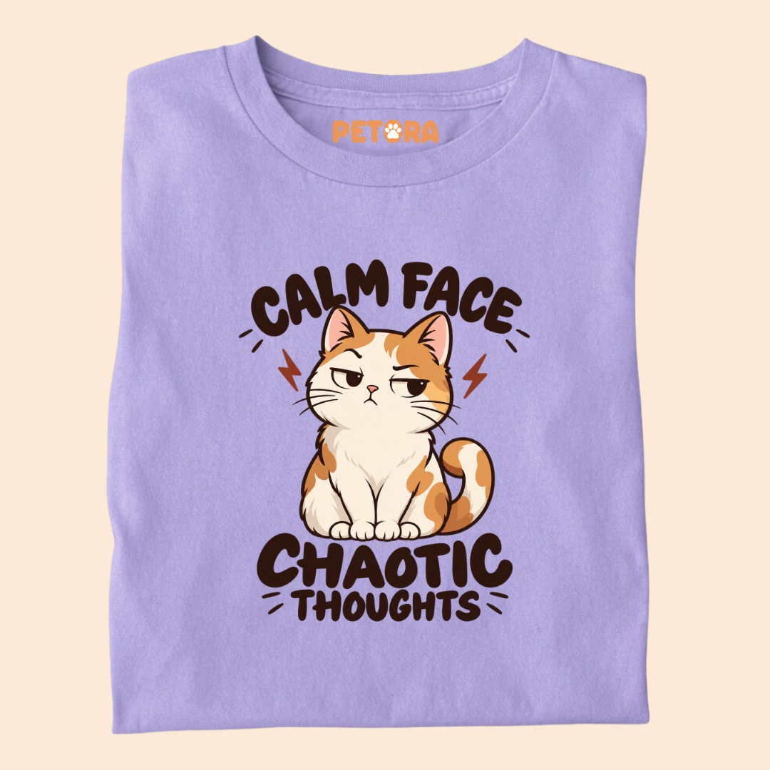 Calm Face Chaotic Thoughts Funny Cat T-Shirt