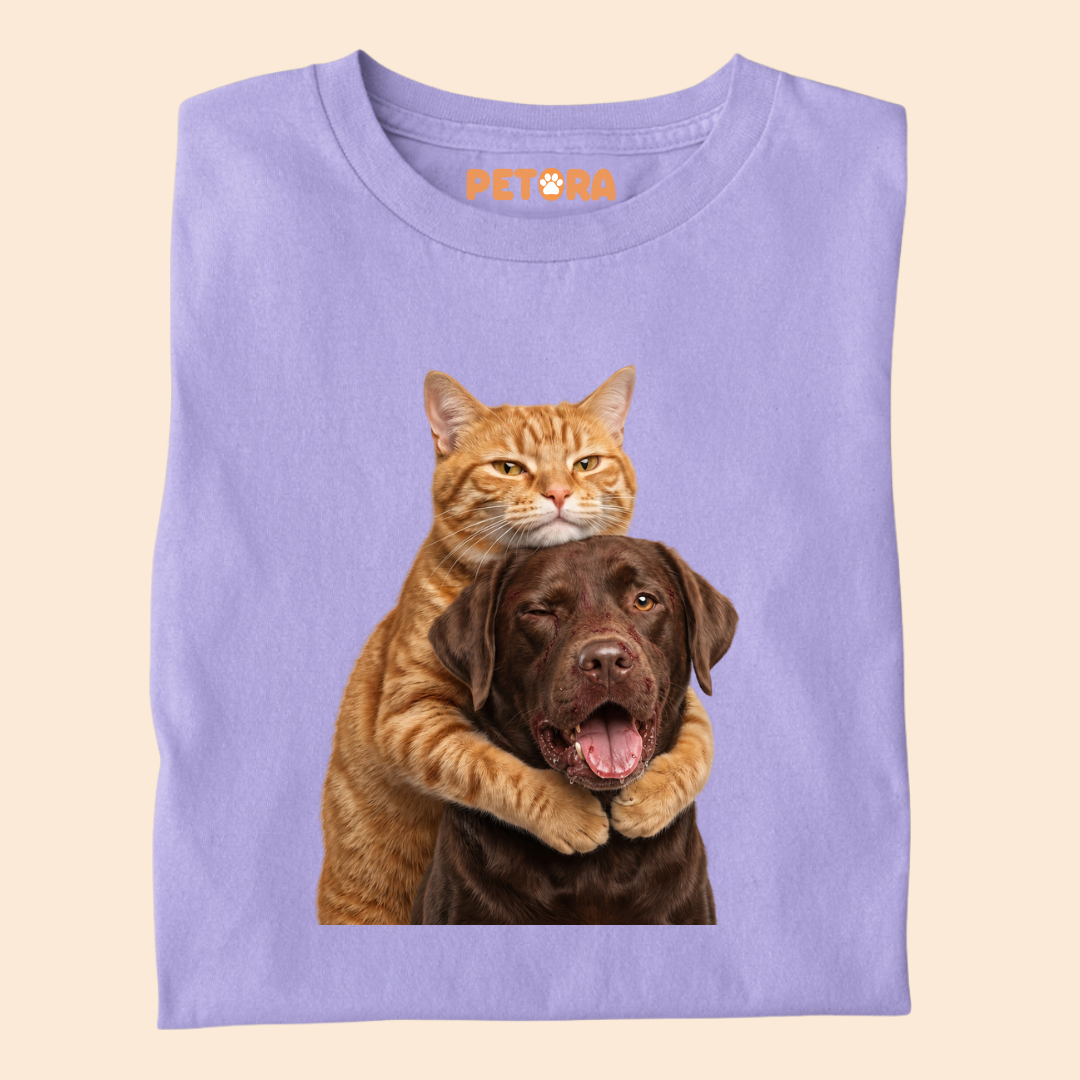 Cute Dog and Cat Fight Graphic Tee