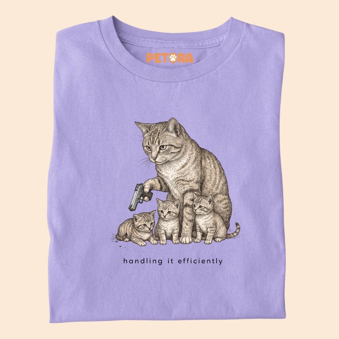 Handling It Efficiently Cat T-Shirt – Funny Protective Cat Mom Graphic Tee