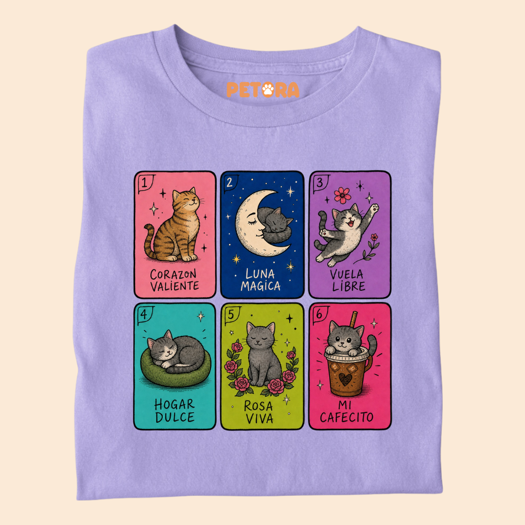 Spanish Cat Tarot Cards T-Shirt – Cute Loteria Feline Graphic Tee