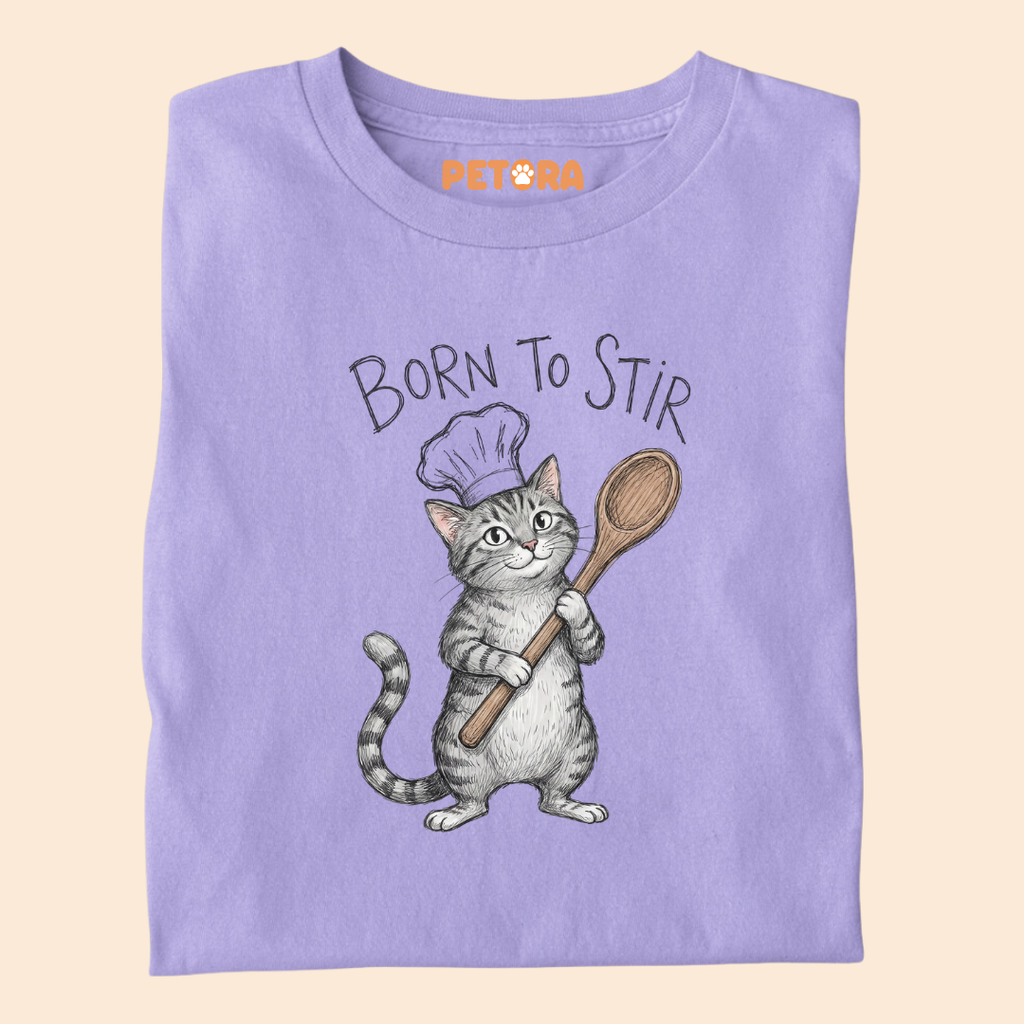 Born To Stir Chef Cat T-Shirt – Funny Tabby Kitten Cooking Graphic Tee